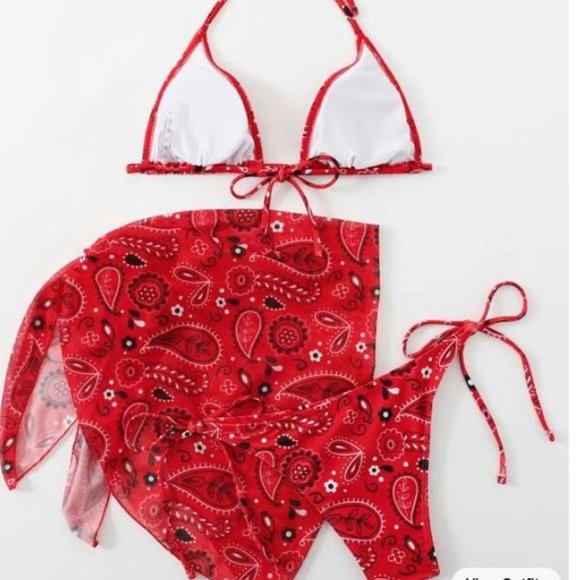 Red Boho Hankerchief Bikini Set - Picture 2 of 4